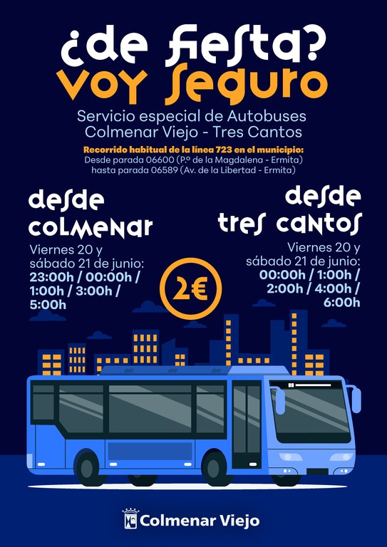 Ampliar '‘¿De fiesta? Voy seguro’: servicio especial de autobuses para las Fiestas de Tres Cantos'