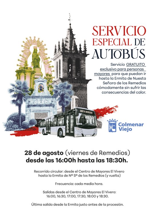 Ampliar 'El Ayuntamiento habilitará el viernes 28 de agosto un servicio especial gratuito de autobús para que las personas mayores puedan ir hasta la Ermita de Nuestra Señora de Los Remedios'