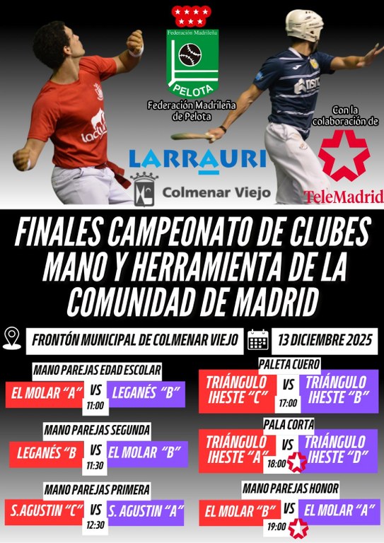 Ampliar 'El Frontón de ‘La Magdalena’ acogerá el sábado 13 de diciembre las finales del Campeonato de Pelota de la Comunidad de Madrid'