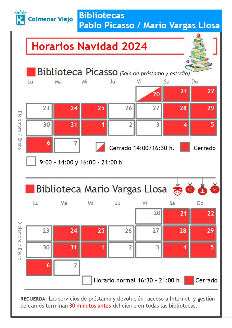 Horario Navidad 2024 A4H Picasso y Vargas